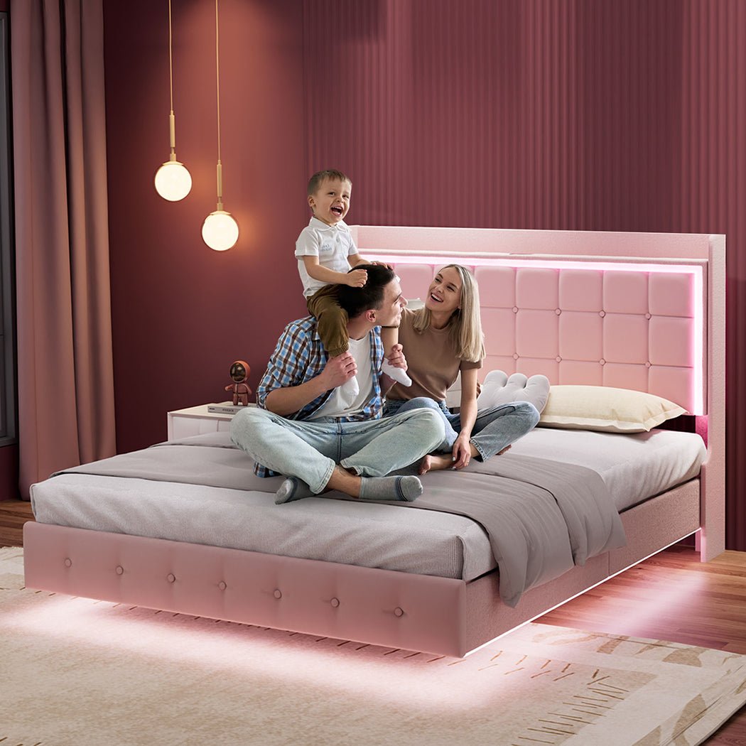 Evangeline Queen Floating LED Bed – Pink - Rivercity House & Home Co. (ABN 18 642 972 209) - Affordable Modern Furniture Australia
