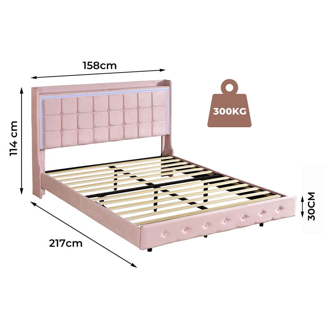 Evangeline Queen Floating LED Bed – Pink - Rivercity House & Home Co. (ABN 18 642 972 209) - Affordable Modern Furniture Australia