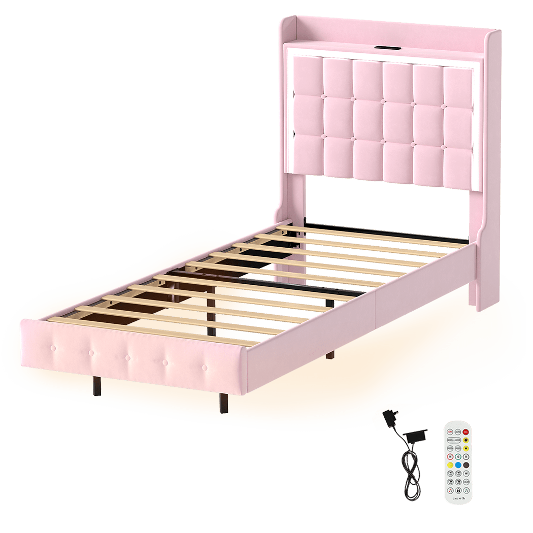 Evangeline Single Floating LED Bed – Pink - Rivercity House & Home Co. (ABN 18 642 972 209) - Affordable Modern Furniture Australia