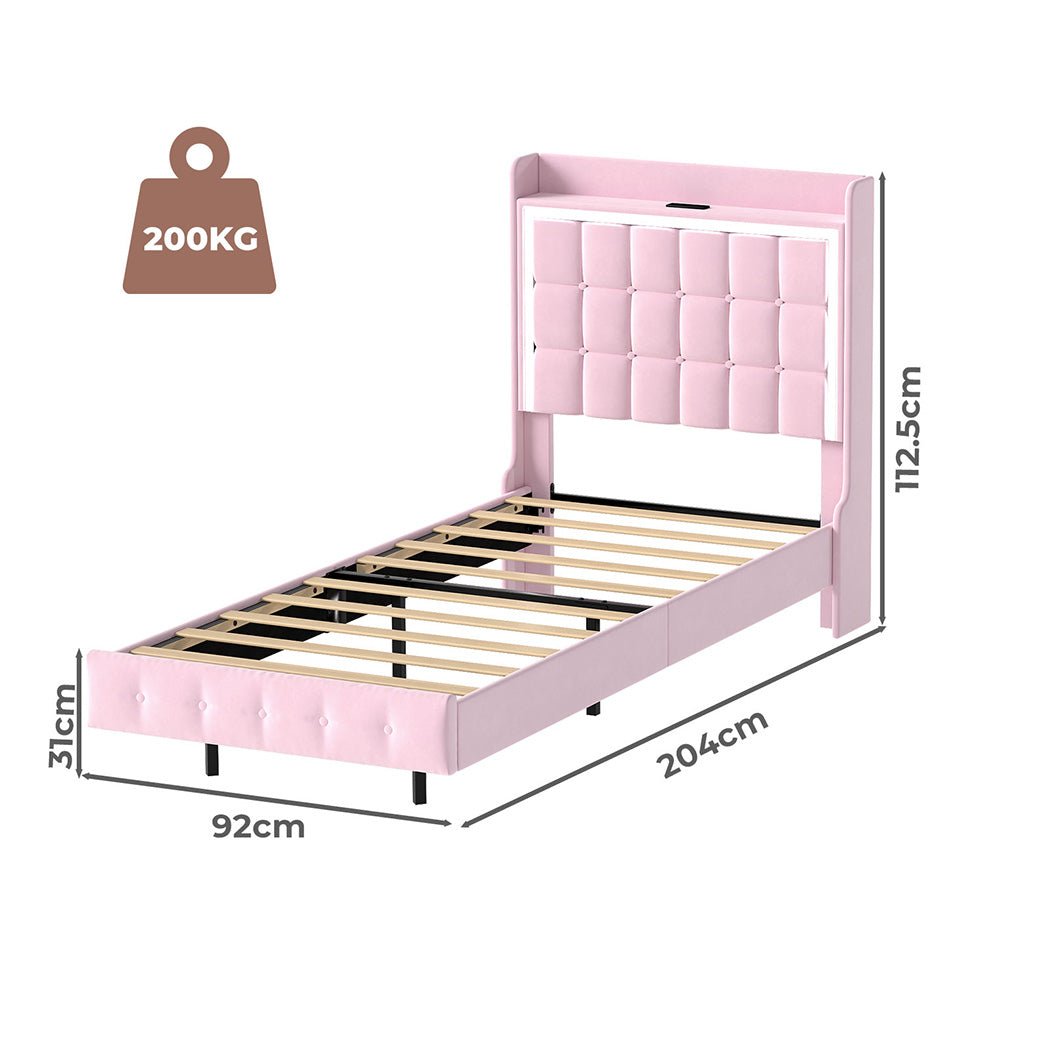 Evangeline Single Floating LED Bed – Pink - Rivercity House & Home Co. (ABN 18 642 972 209) - Affordable Modern Furniture Australia