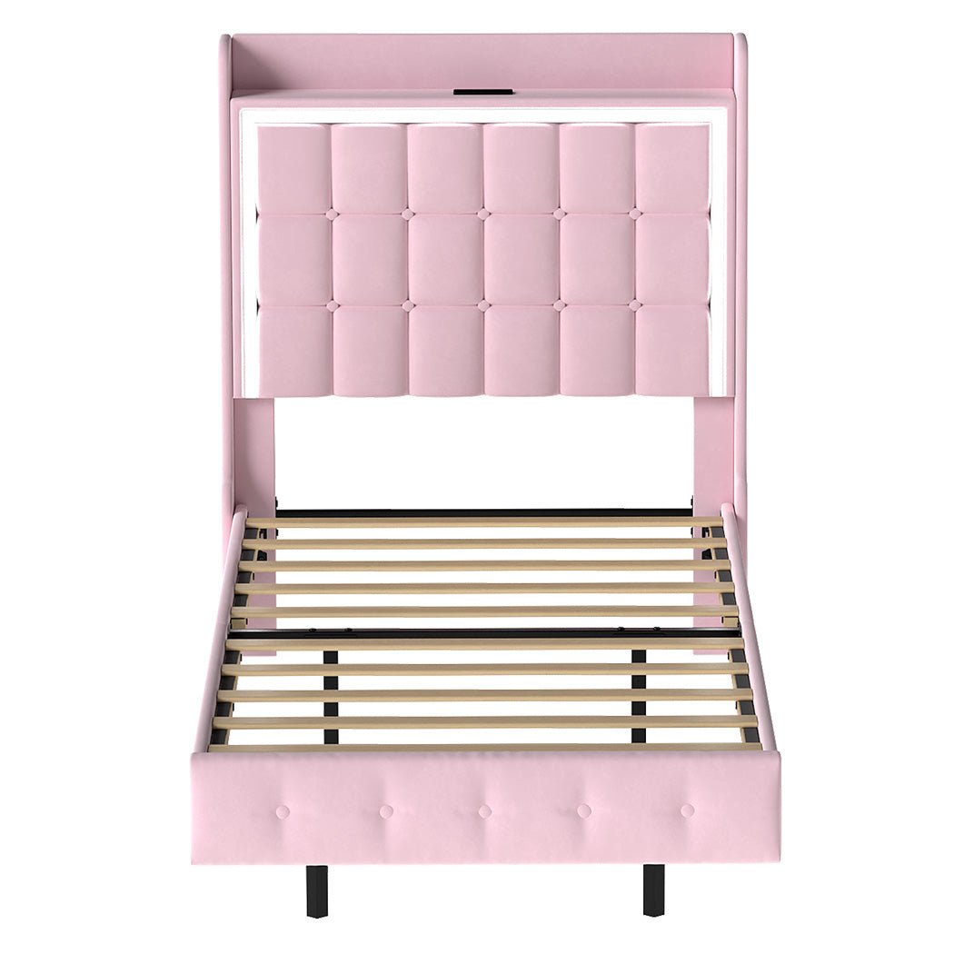 Evangeline Single Floating LED Bed – Pink - Rivercity House & Home Co. (ABN 18 642 972 209) - Affordable Modern Furniture Australia