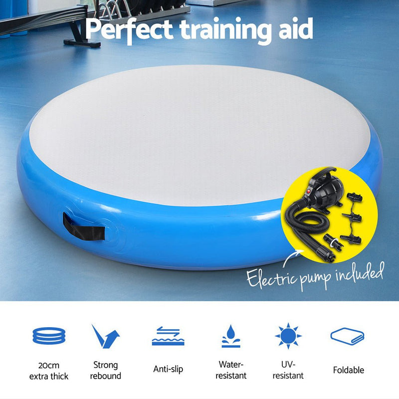 Everfit 1m Air Track Spot Inflatable Gymnastics Tumbling Mat Round W/ Pump Blue - Sports & Fitness > Exercise, Gym and Fitness - Rivercity House & Home Co. (ABN 18 642 972 209) - Affordable Modern Furniture Australia