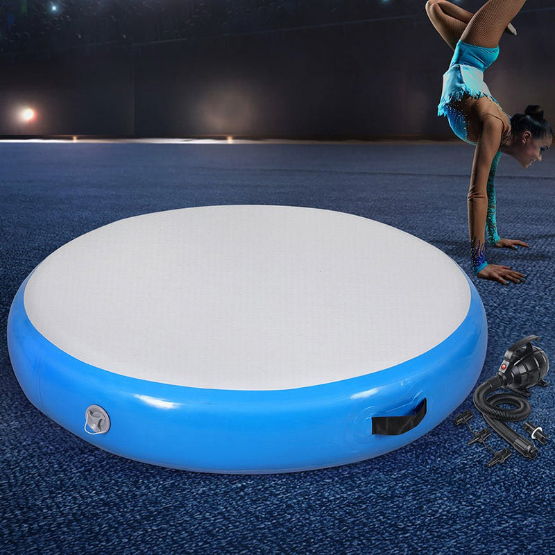 Everfit 1m Air Track Spot Inflatable Gymnastics Tumbling Mat Round W/ Pump Blue - Sports & Fitness > Exercise, Gym and Fitness - Rivercity House & Home Co. (ABN 18 642 972 209) - Affordable Modern Furniture Australia