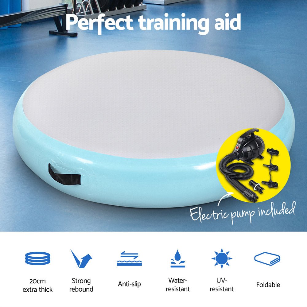 Everfit 1m Air Track Spot Inflatable Gymnastics Tumbling Mat Round W/ Pump Green - Sports & Fitness > Exercise, Gym and Fitness - Rivercity House & Home Co. (ABN 18 642 972 209) - Affordable Modern Furniture Australia