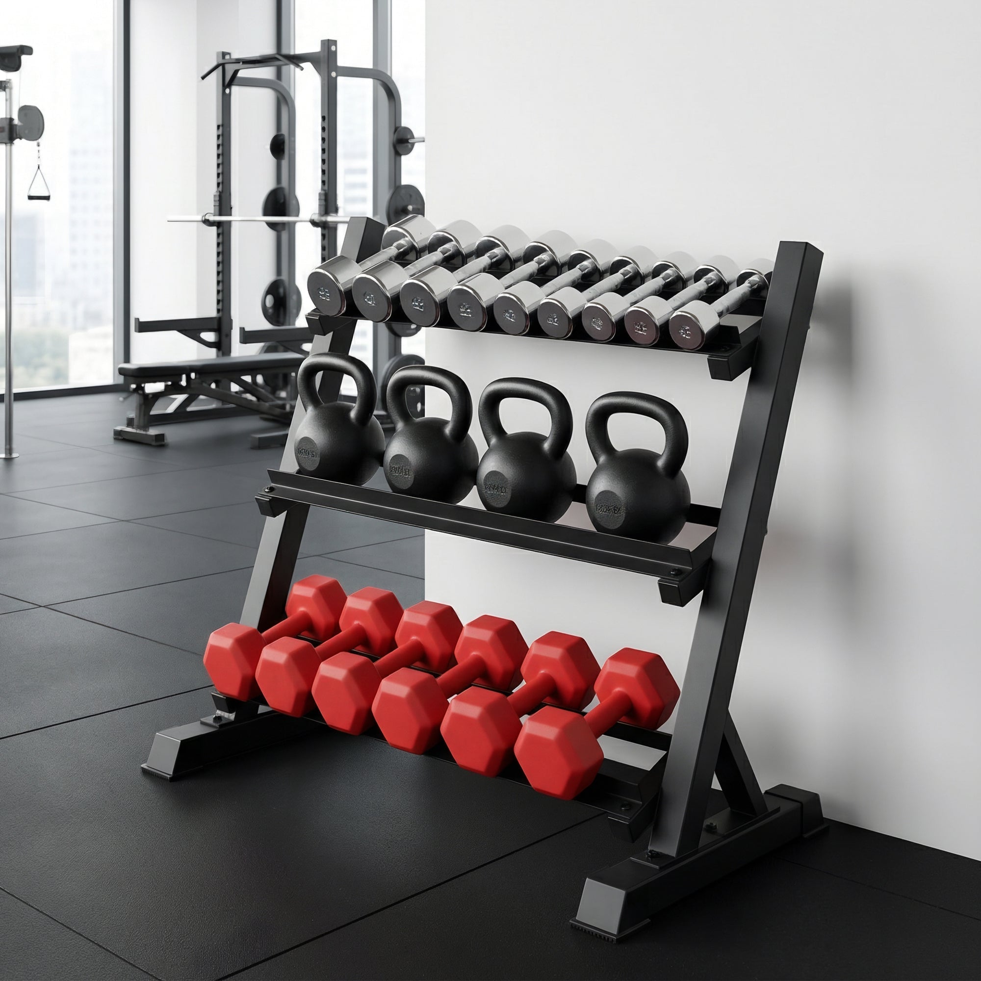 Everfit 3 - Tier Heavy Duty Dumbbell Rack 300kg Capacity - Black - Sports & Fitness > Exercise, Gym & Fitness > Gym Equipment & Accessories - Rivercity House & Home Co. (ABN 18 642 972 209) - Affordable Modern Furniture Australia