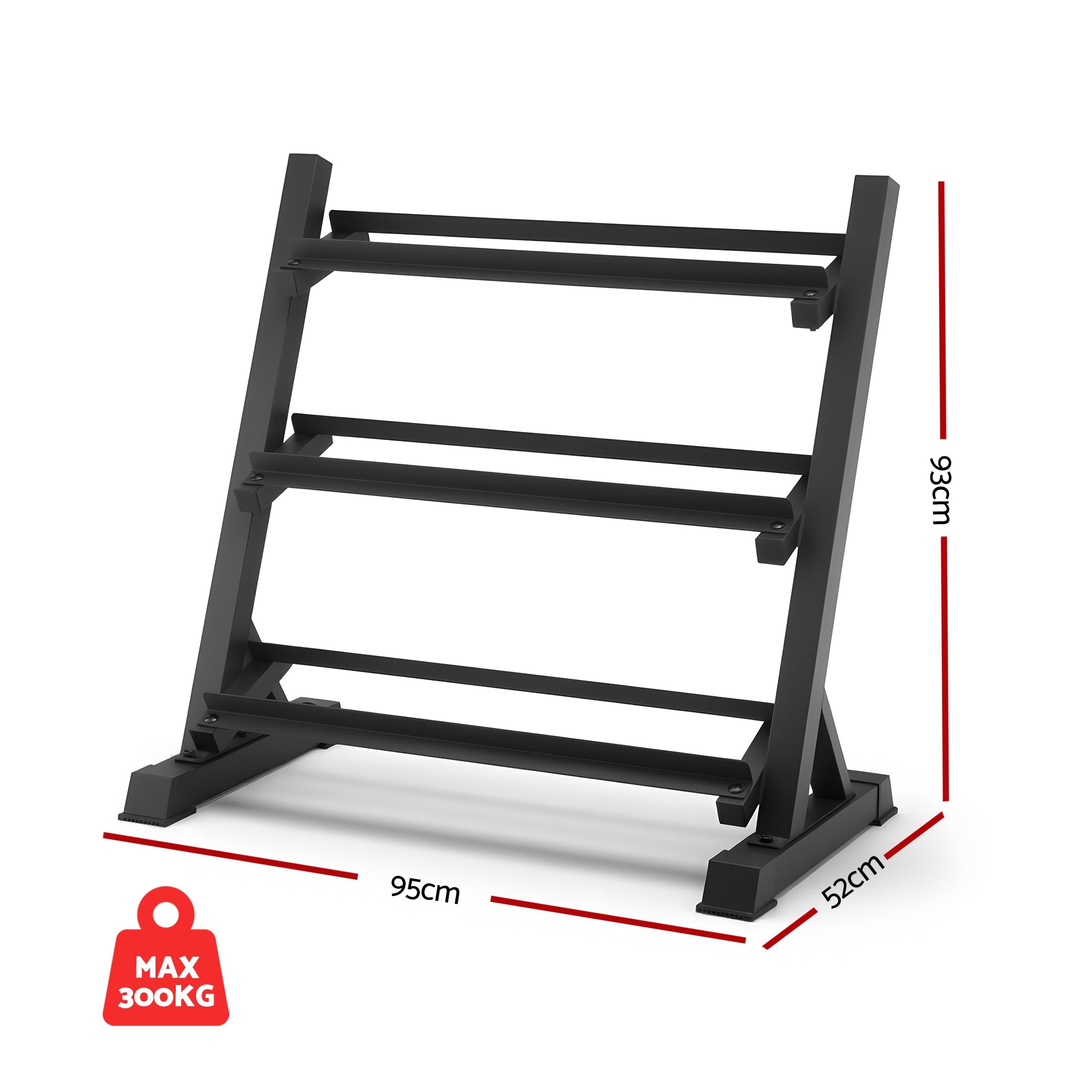 Everfit 3 - Tier Heavy Duty Dumbbell Rack 300kg Capacity - Black - Sports & Fitness > Exercise, Gym & Fitness > Gym Equipment & Accessories - Rivercity House & Home Co. (ABN 18 642 972 209) - Affordable Modern Furniture Australia