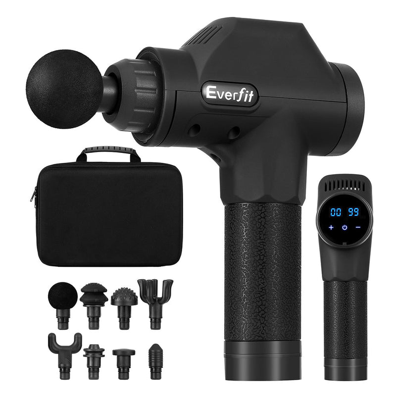 Everfit Massage Gun 30 Speed 8 Heads Chargeable Black - Sports & Fitness > Fitness Accessories - Rivercity House & Home Co. (ABN 18 642 972 209) - Affordable Modern Furniture Australia