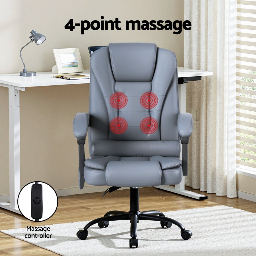 Executive Office Chair 4 - Point Massage Adjustable Ergonomic Recline PU - Furniture > Bar Stools & Chairs > Massage Chairs - Rivercity House & Home Co. (ABN 18 642 972 209) - Affordable Modern Furniture Australia