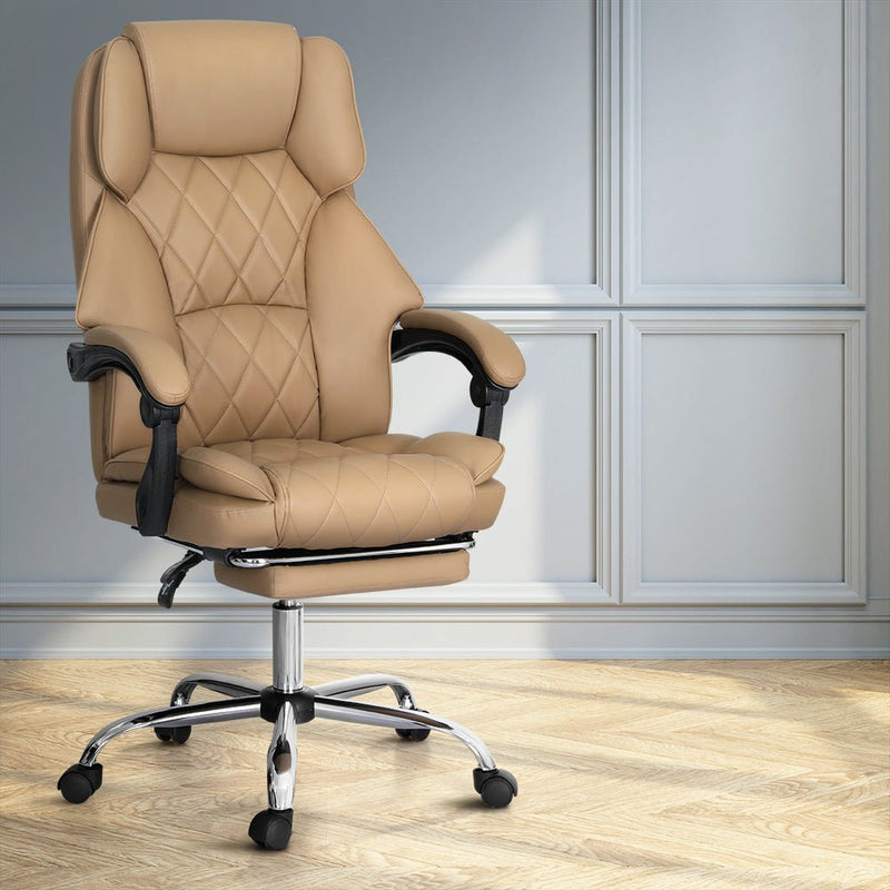 Executive Office Chair Leather Footrest Espresso - Furniture > Bar Stools & Chairs - Rivercity House & Home Co. (ABN 18 642 972 209) - Affordable Modern Furniture Australia