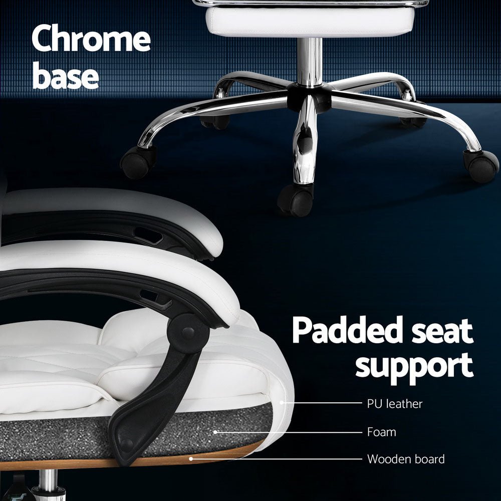 Executive Office Chair Leather Footrest White - Furniture > Bar Stools & Chairs - Rivercity House & Home Co. (ABN 18 642 972 209) - Affordable Modern Furniture Australia