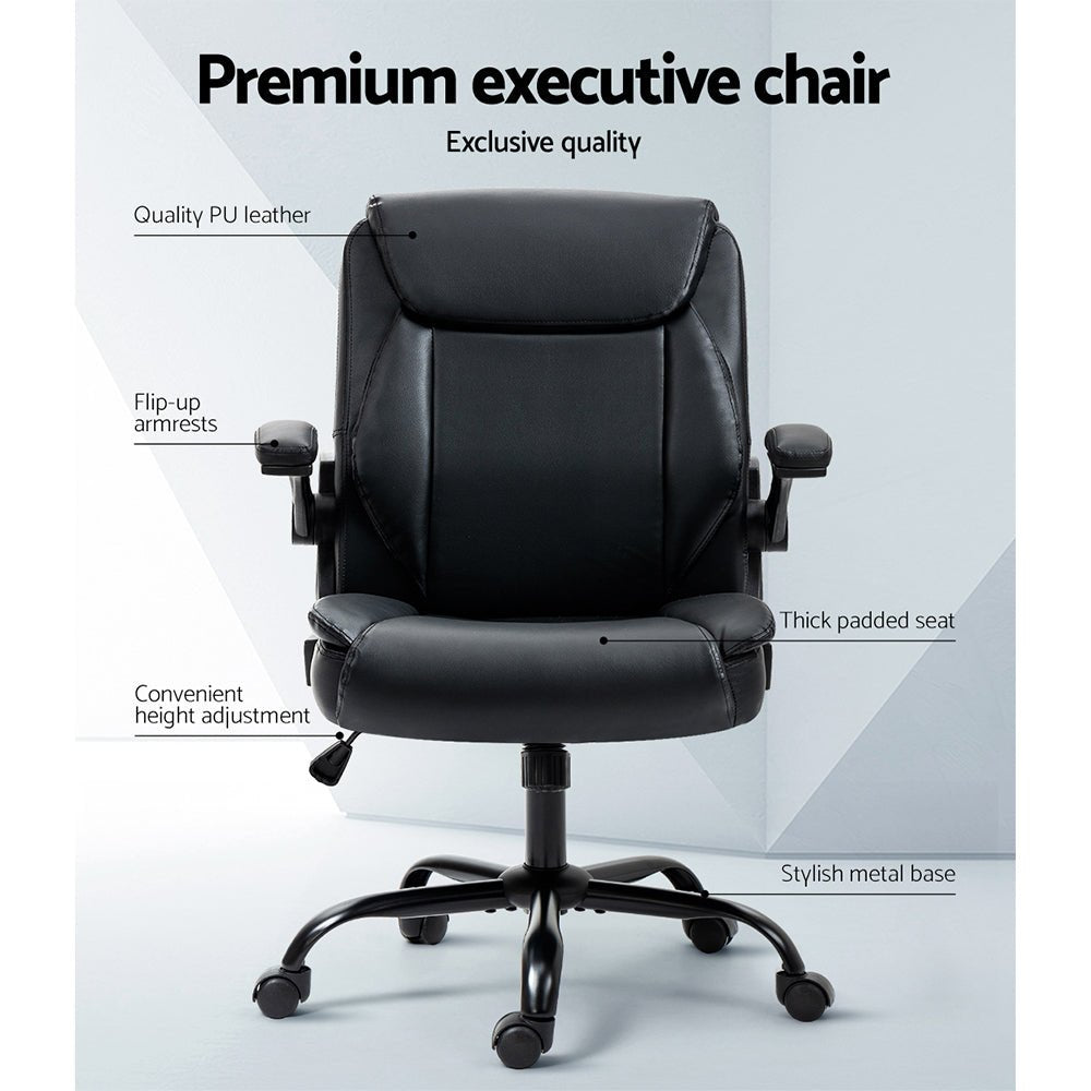 Executive Office Chair Mid Back Black - Furniture > Office > Office & Desk Chairs - Rivercity House & Home Co. (ABN 18 642 972 209) - Affordable Modern Furniture Australia
