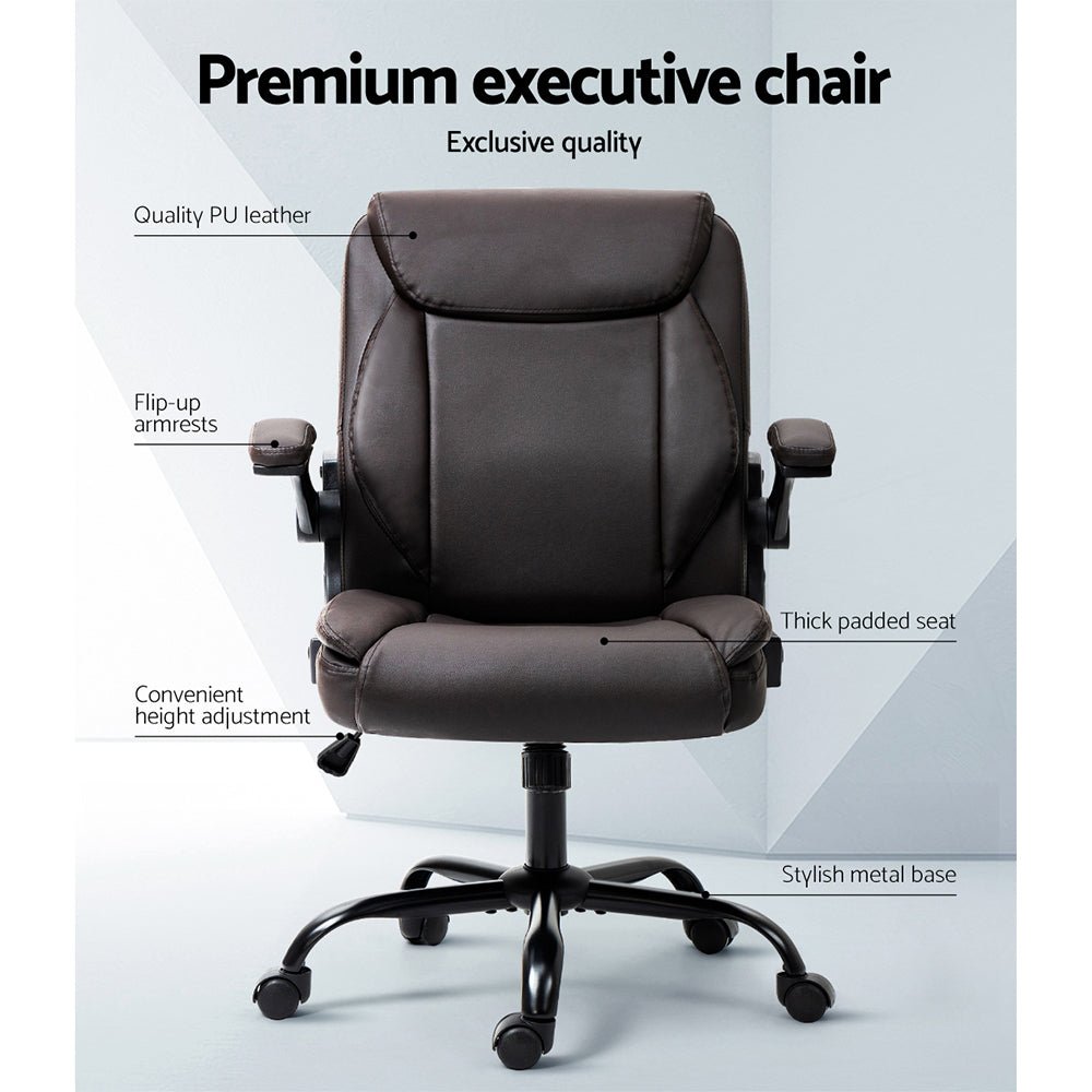 Executive Office Chair Mid Back Brwon - Furniture > Office > Office & Desk Chairs - Rivercity House & Home Co. (ABN 18 642 972 209) - Affordable Modern Furniture Australia
