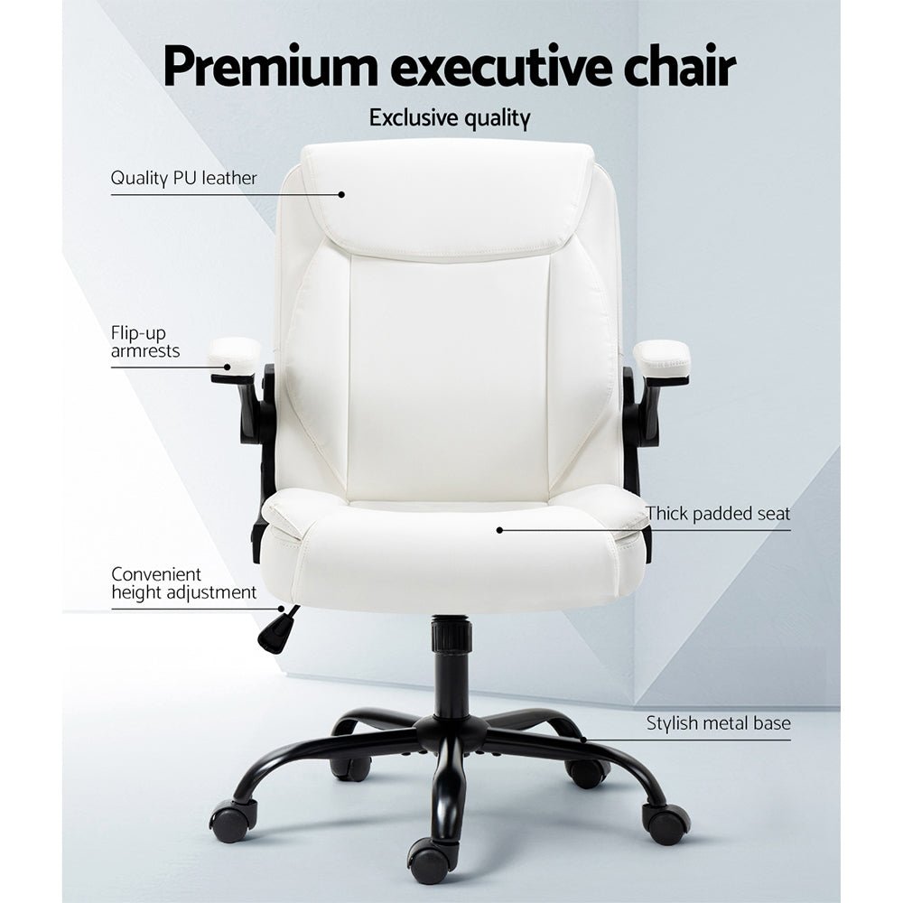 Executive Office Chair Mid Back White - Furniture > Office > Office & Desk Chairs - Rivercity House & Home Co. (ABN 18 642 972 209) - Affordable Modern Furniture Australia
