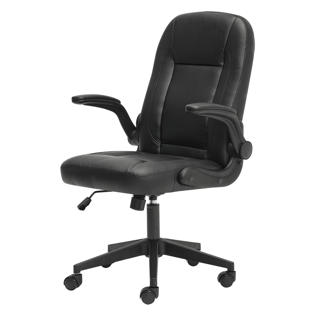 Executive PU Leather Office Chair with Adjustable Height and Flip - Up Armrests - Black - Rivercity House & Home Co. (ABN 18 642 972 209) - Affordable Modern Furniture Australia