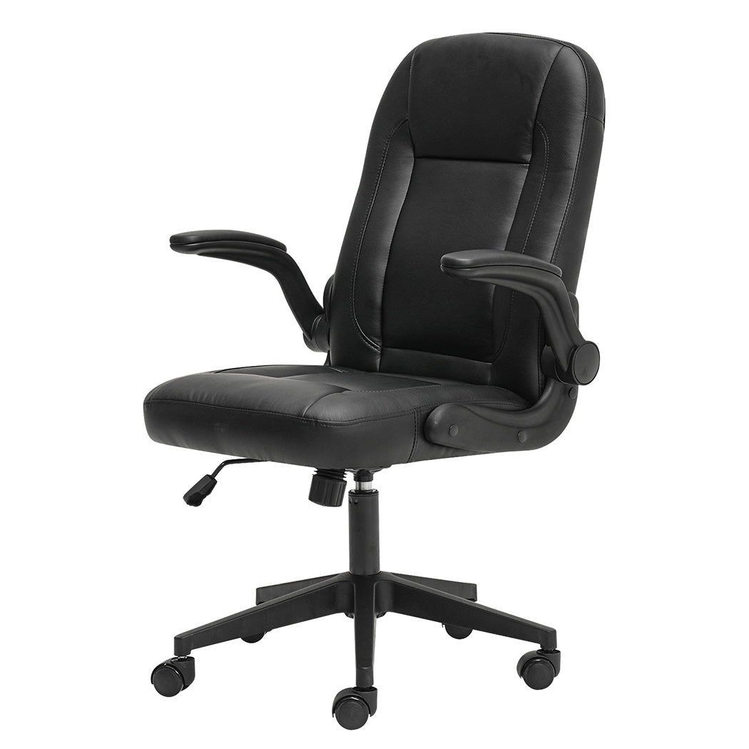 Executive PU Leather Office Chair with Adjustable Height and Flip - Up Armrests - Black - Rivercity House & Home Co. (ABN 18 642 972 209) - Affordable Modern Furniture Australia