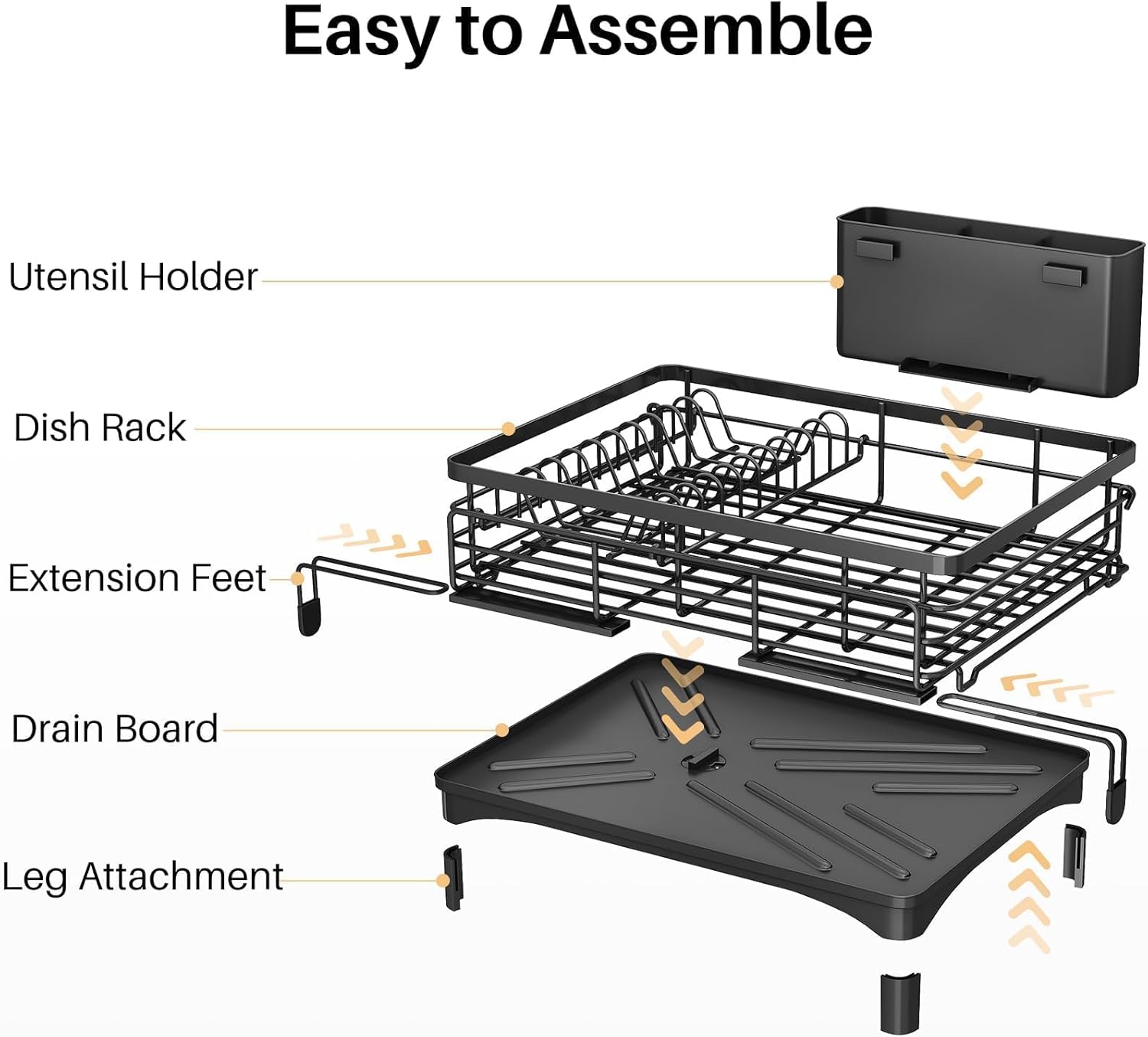 Expandable 1 - Tier Dish Drying Rack with Drainage Spout, Utensil Holder & Drainboard for Kitchen Countertop Organiser - Black - Home & Garden > Kitchenware > Dish Racks - Rivercity House & Home Co. (ABN 18 642 972 209) - Affordable Modern Furniture Australia