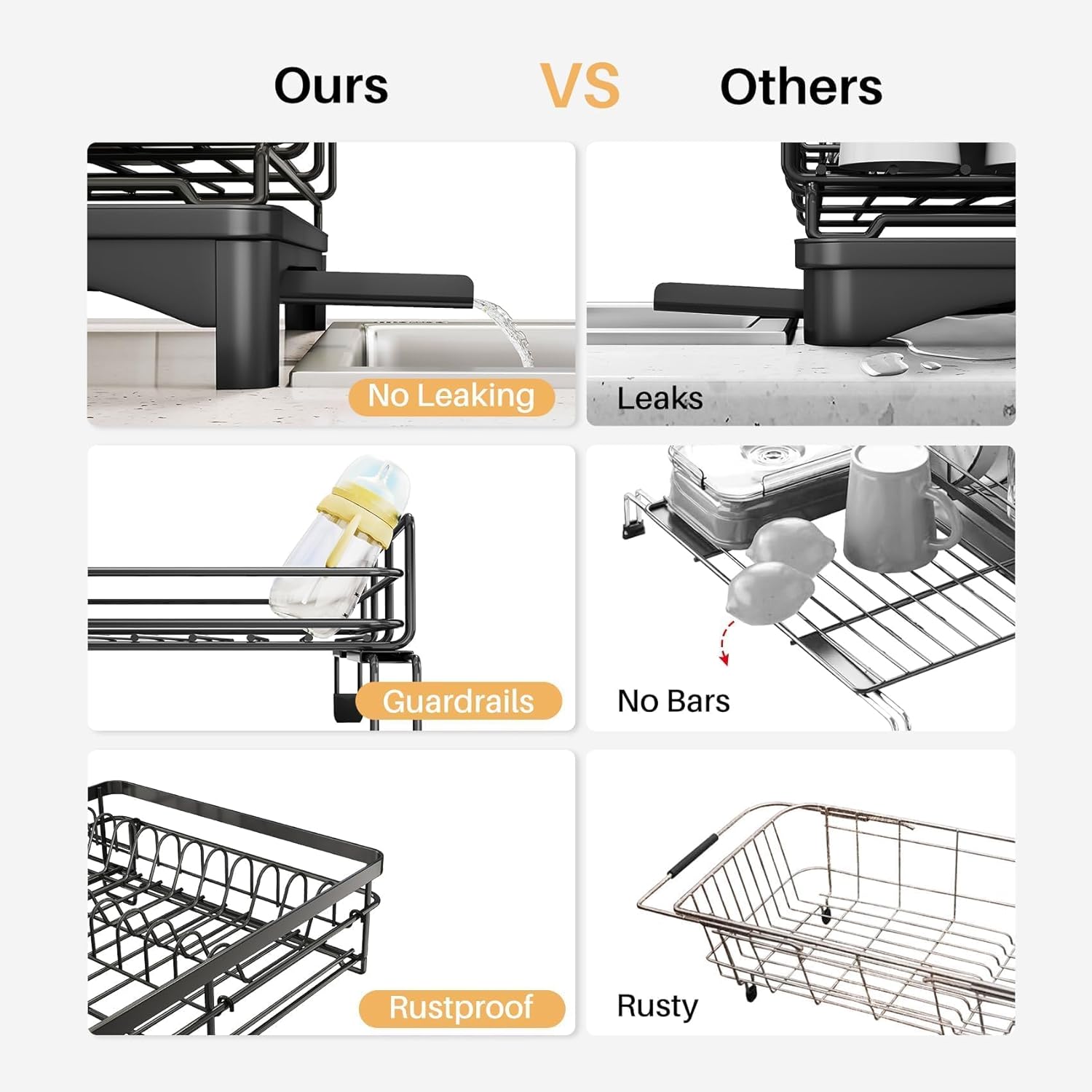 Expandable 1 - Tier Dish Drying Rack with Drainage Spout, Utensil Holder & Drainboard for Kitchen Countertop Organiser - Black - Home & Garden > Kitchenware > Dish Racks - Rivercity House & Home Co. (ABN 18 642 972 209) - Affordable Modern Furniture Australia