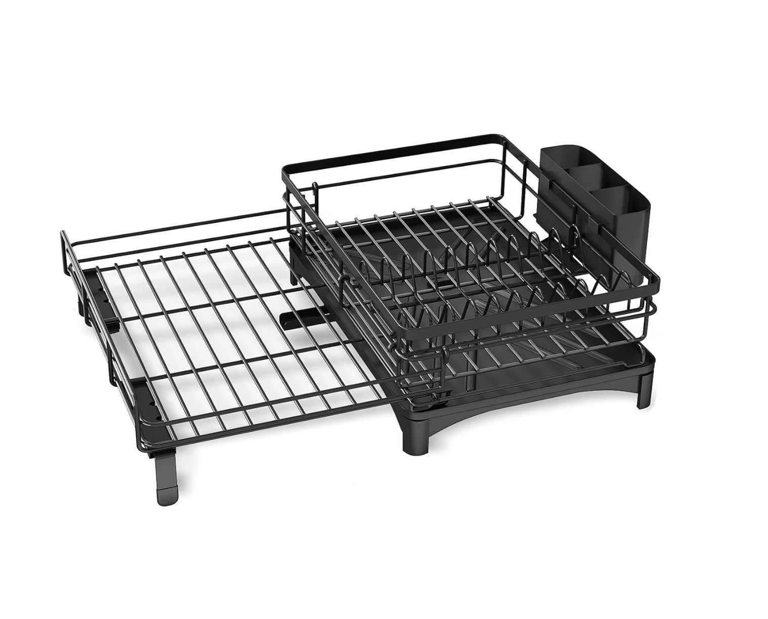 Expandable 1 - Tier Dish Drying Rack with Drainage Spout, Utensil Holder & Drainboard for Kitchen Countertop Organiser - Black - Home & Garden > Kitchenware > Dish Racks - Rivercity House & Home Co. (ABN 18 642 972 209) - Affordable Modern Furniture Australia