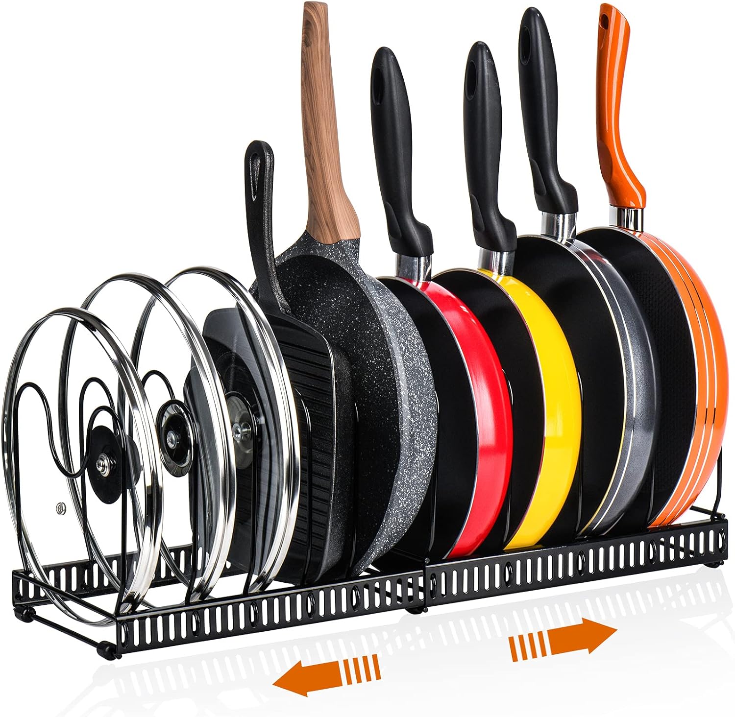 Expandable Pot and Pan Organiser Rack with 10 Adjustable Dividers for Cabinet or Countertop Storage - Black - Home & Garden > Kitchenware > Oven Mitts & Pot Holders - Rivercity House & Home Co. (ABN 18 642 972 209) - Affordable Modern Furniture Australia