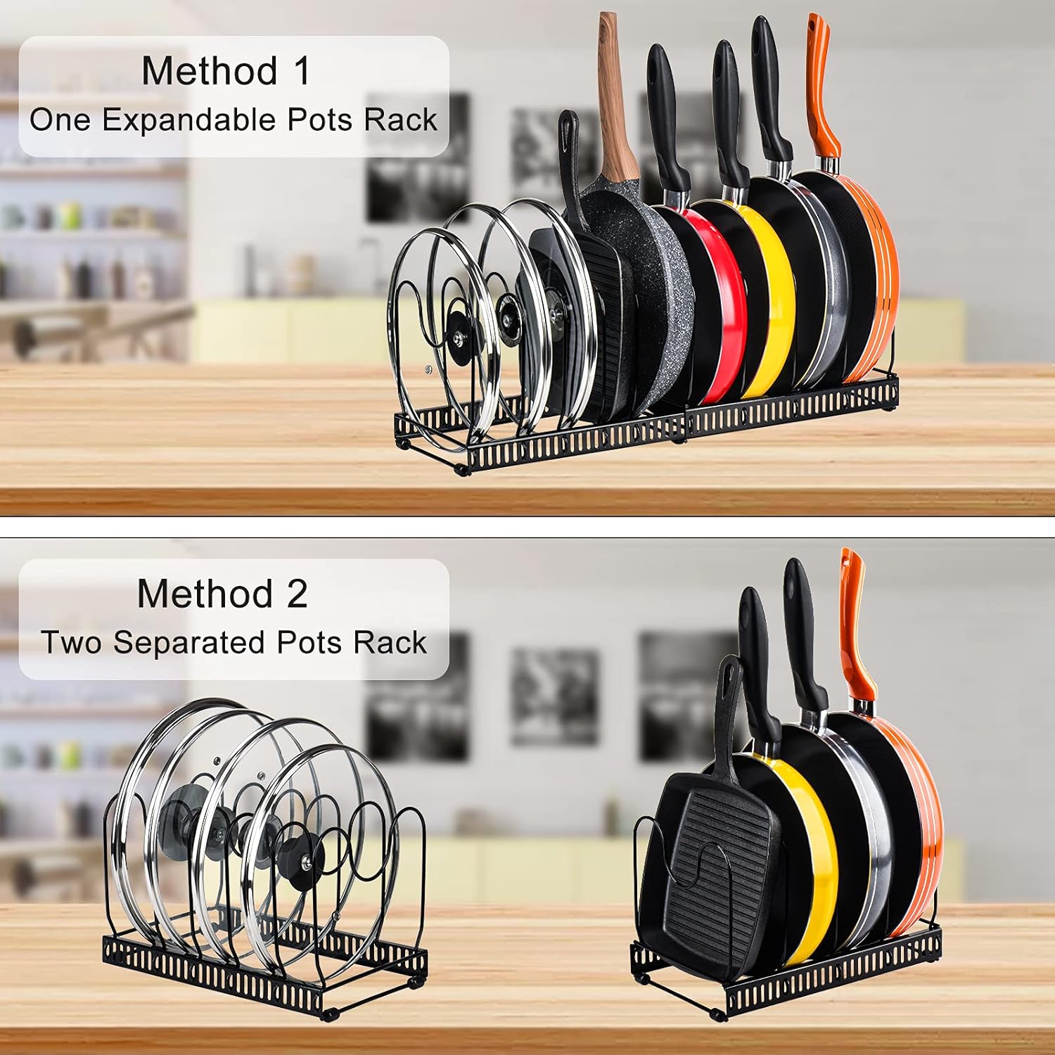 Expandable Pot and Pan Organiser Rack with 10 Adjustable Dividers for Cabinet or Countertop Storage - Black - Home & Garden > Kitchenware > Oven Mitts & Pot Holders - Rivercity House & Home Co. (ABN 18 642 972 209) - Affordable Modern Furniture Australia