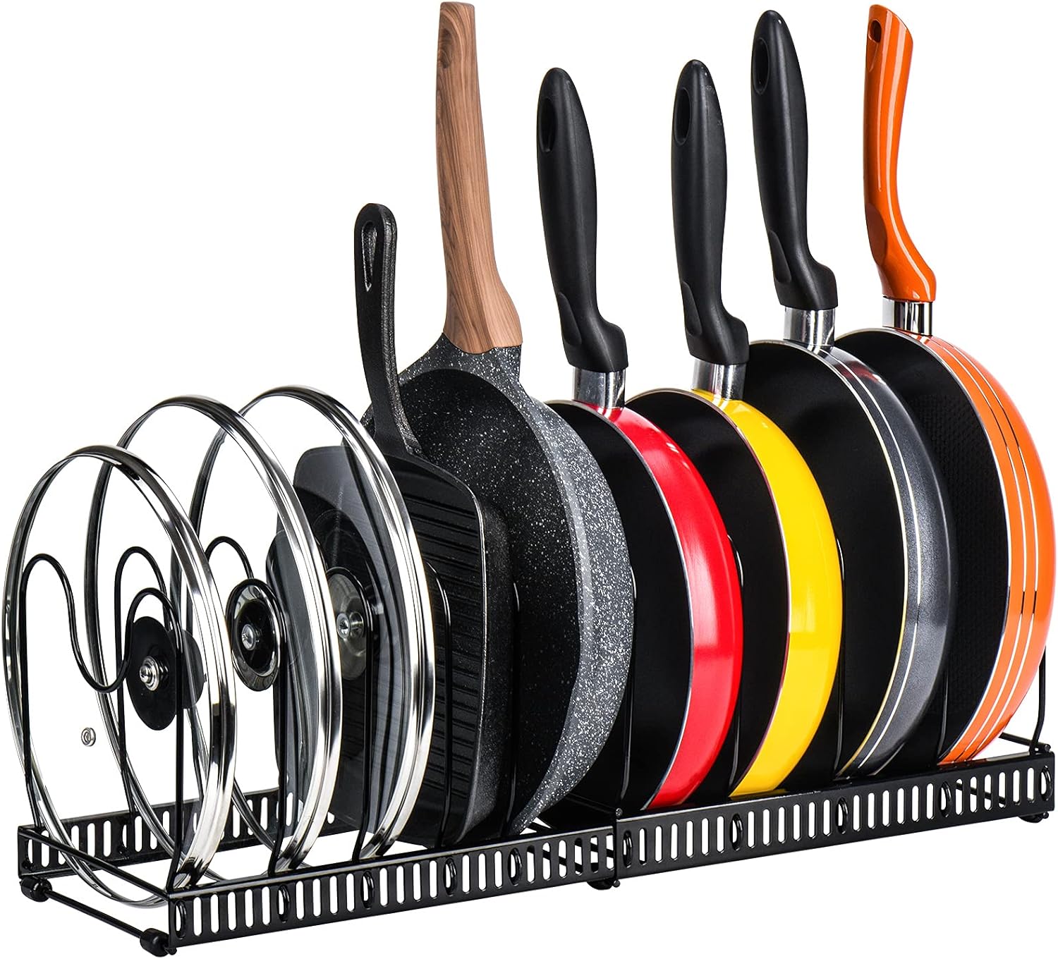 Expandable Pot and Pan Organiser Rack with 10 Adjustable Dividers for Cabinet or Countertop Storage - Black - Home & Garden > Kitchenware > Oven Mitts & Pot Holders - Rivercity House & Home Co. (ABN 18 642 972 209) - Affordable Modern Furniture Australia