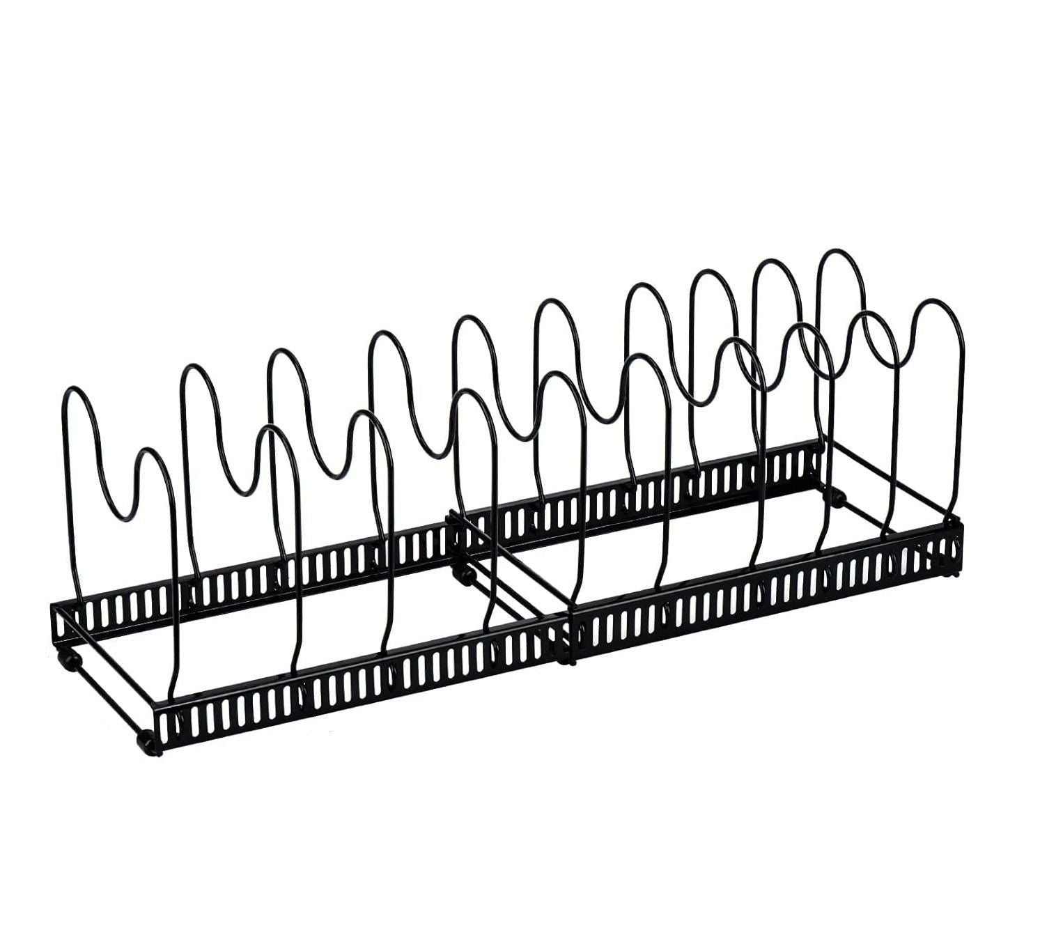 Expandable Pot and Pan Organiser Rack with 10 Adjustable Dividers for Cabinet or Countertop Storage - Black - Home & Garden > Kitchenware > Oven Mitts & Pot Holders - Rivercity House & Home Co. (ABN 18 642 972 209) - Affordable Modern Furniture Australia