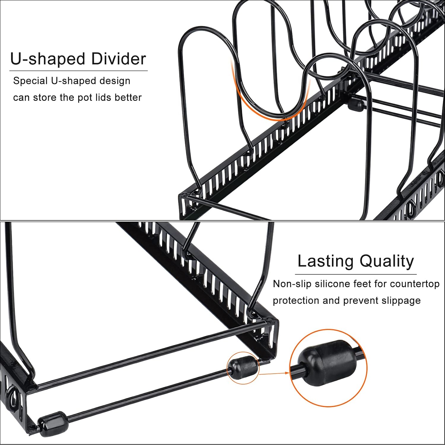 Expandable Pot and Pan Organiser Rack with 10 Adjustable Dividers for Cabinet or Countertop Storage - Black - Home & Garden > Kitchenware > Oven Mitts & Pot Holders - Rivercity House & Home Co. (ABN 18 642 972 209) - Affordable Modern Furniture Australia