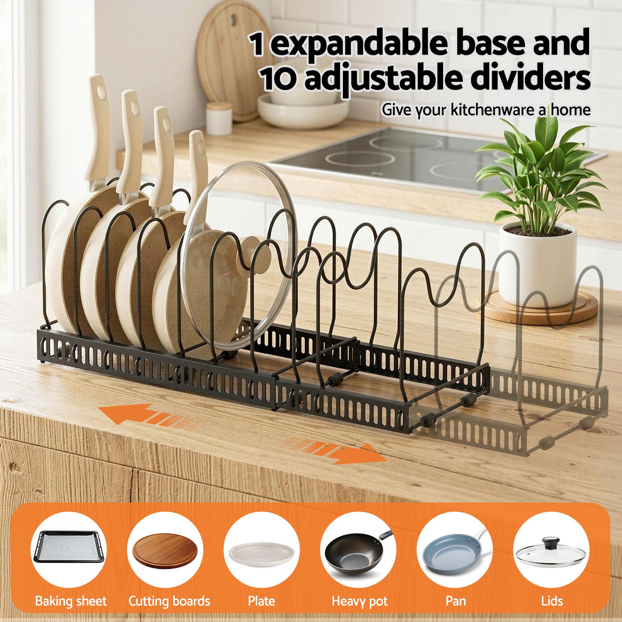 Expandable Pots and Pans Organizer Rack Cookware Holder Kitchen Cabinet Rack - Furniture > Bathroom > Bathroom Cabinets, Cupboards & Storage - Rivercity House & Home Co. (ABN 18 642 972 209) - Affordable Modern Furniture Australia
