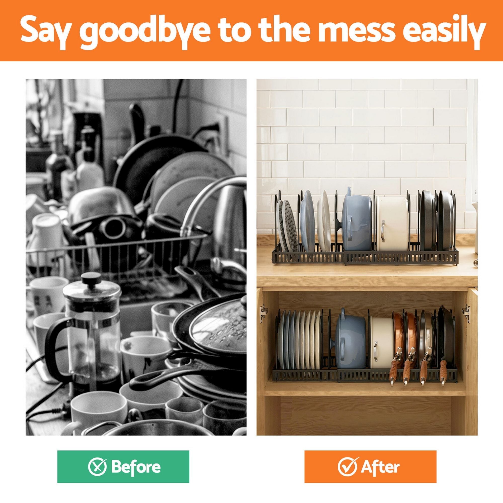 Expandable Pots and Pans Organizer Rack Cookware Holder Kitchen Cabinet Rack - Furniture > Bathroom > Bathroom Cabinets, Cupboards & Storage - Rivercity House & Home Co. (ABN 18 642 972 209) - Affordable Modern Furniture Australia