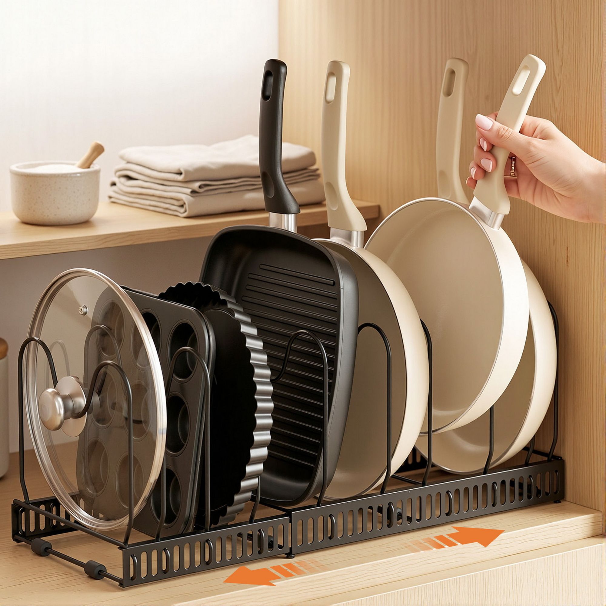 Expandable Pots and Pans Organizer Rack Cookware Holder Kitchen Cabinet Rack - Furniture > Bathroom > Bathroom Cabinets, Cupboards & Storage - Rivercity House & Home Co. (ABN 18 642 972 209) - Affordable Modern Furniture Australia