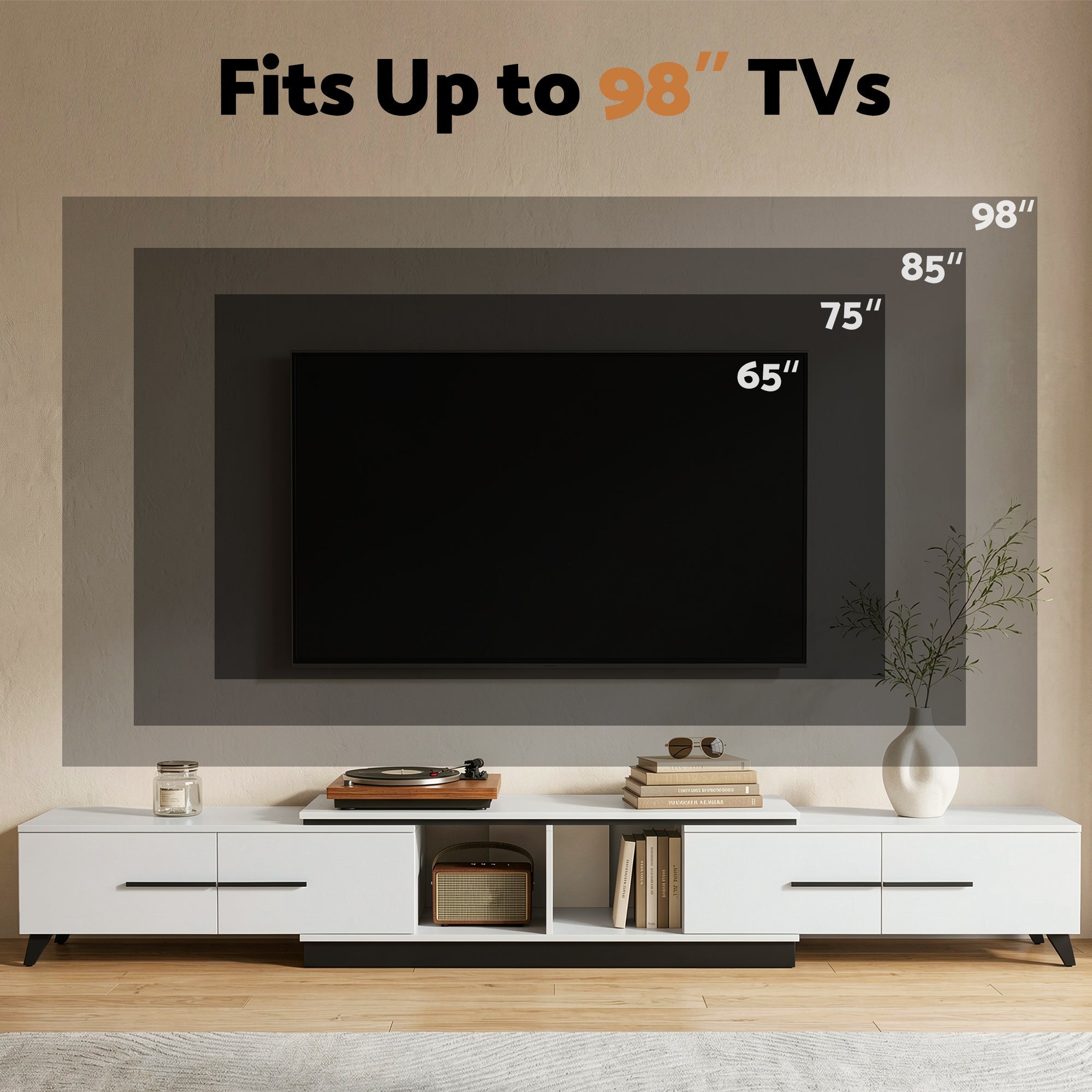 Extendable TV Cabinet Entertainment Unit Stand 190-260cm - White - Furniture > Living Room > TV Units - Rivercity House & Home Co. (ABN 18 642 972 209) - Affordable Modern Furniture Australia
