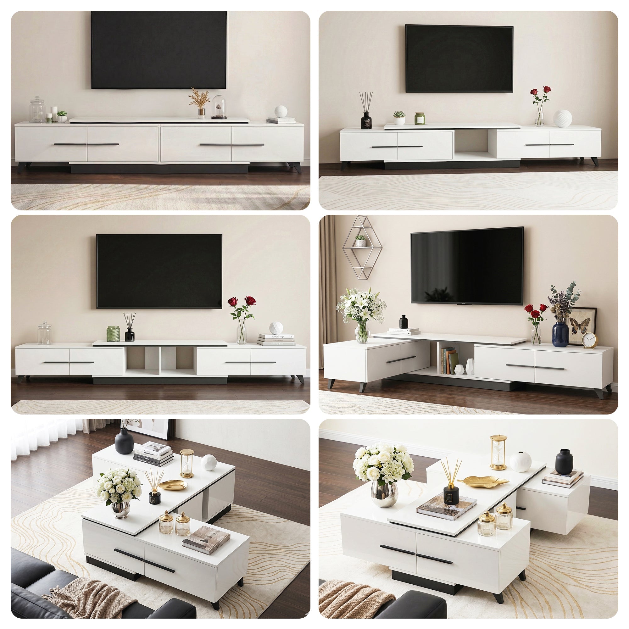 Extendable TV Cabinet Entertainment Unit Stand 190-260cm - White - Furniture > Living Room > TV Units - Rivercity House & Home Co. (ABN 18 642 972 209) - Affordable Modern Furniture Australia