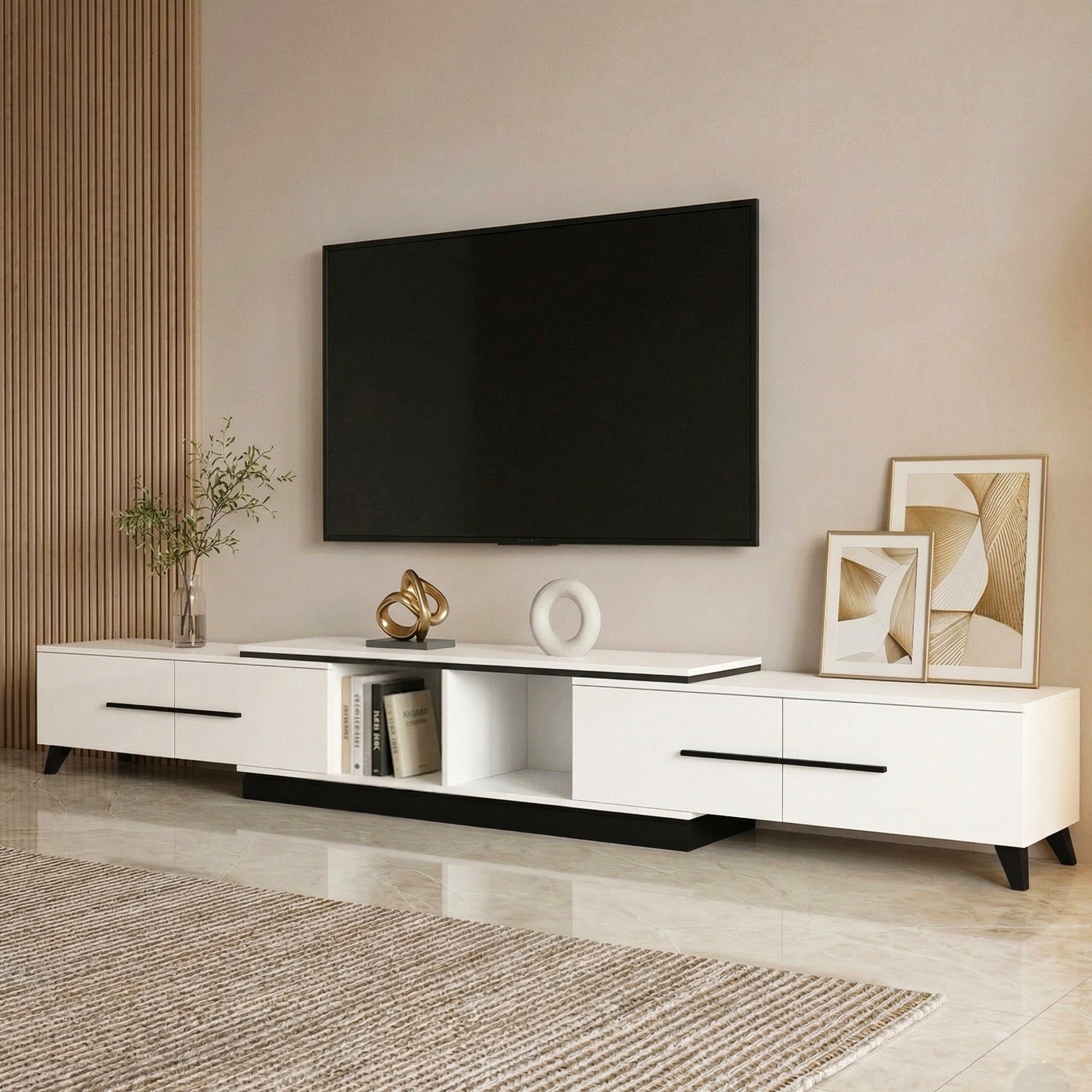 Extendable TV Cabinet Entertainment Unit Stand 190-260cm - White - Furniture > Living Room > TV Units - Rivercity House & Home Co. (ABN 18 642 972 209) - Affordable Modern Furniture Australia