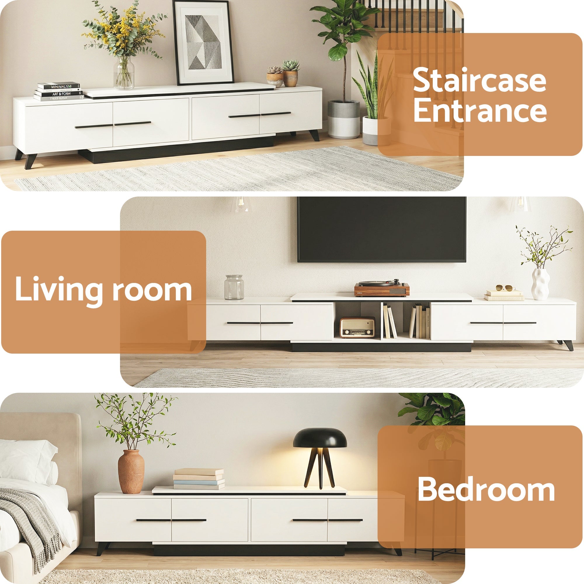 Extendable TV Cabinet Entertainment Unit Stand 190-260cm - White - Furniture > Living Room > TV Units - Rivercity House & Home Co. (ABN 18 642 972 209) - Affordable Modern Furniture Australia