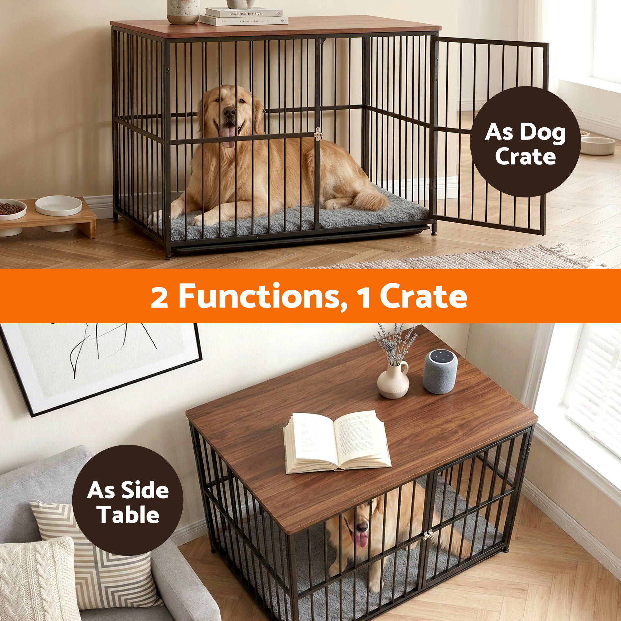Extra Large Dog Crate Furniture 107cm Dog Cage Puppy Pet Wooden Black - Pet Care > Dog Supplies > Dog Carriers & Crates - Rivercity House & Home Co. (ABN 18 642 972 209) - Affordable Modern Furniture Australia