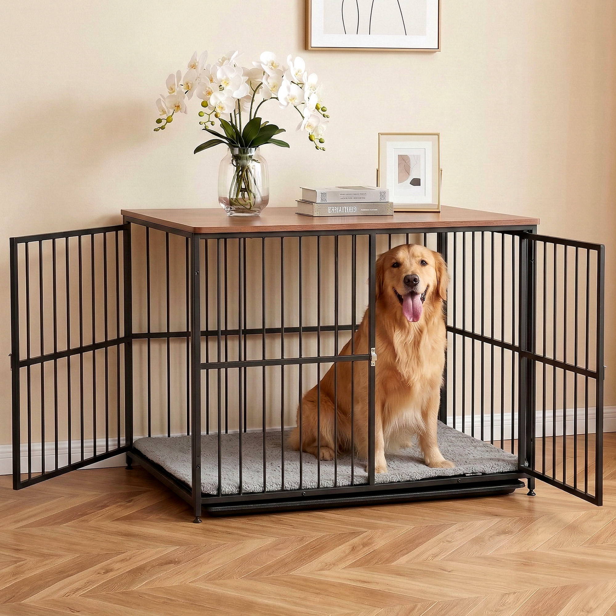 Extra Large Dog Crate Furniture 107cm Dog Cage Puppy Pet Wooden Black - Pet Care > Dog Supplies > Dog Carriers & Crates - Rivercity House & Home Co. (ABN 18 642 972 209) - Affordable Modern Furniture Australia