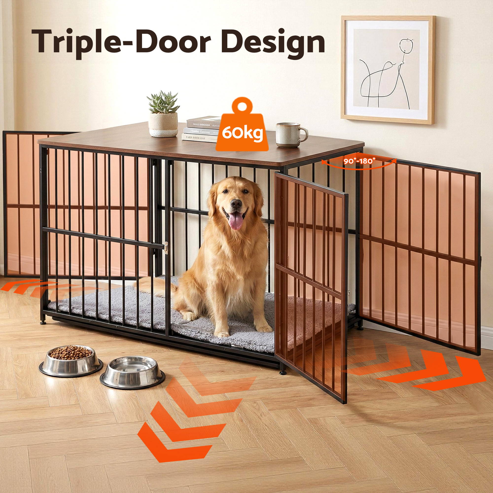 Extra Large Dog Crate Furniture 107cm Dog Cage Puppy Pet Wooden Black - Pet Care > Dog Supplies > Dog Carriers & Crates - Rivercity House & Home Co. (ABN 18 642 972 209) - Affordable Modern Furniture Australia