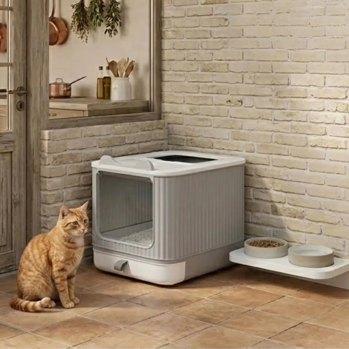 Extra Large Enclosed Cat Litter Box with Scoop Drawer and Dual Entry - Grey - Pet Care > Cat Supplies > Cat Furniture - Rivercity House & Home Co. (ABN 18 642 972 209) - Affordable Modern Furniture Australia