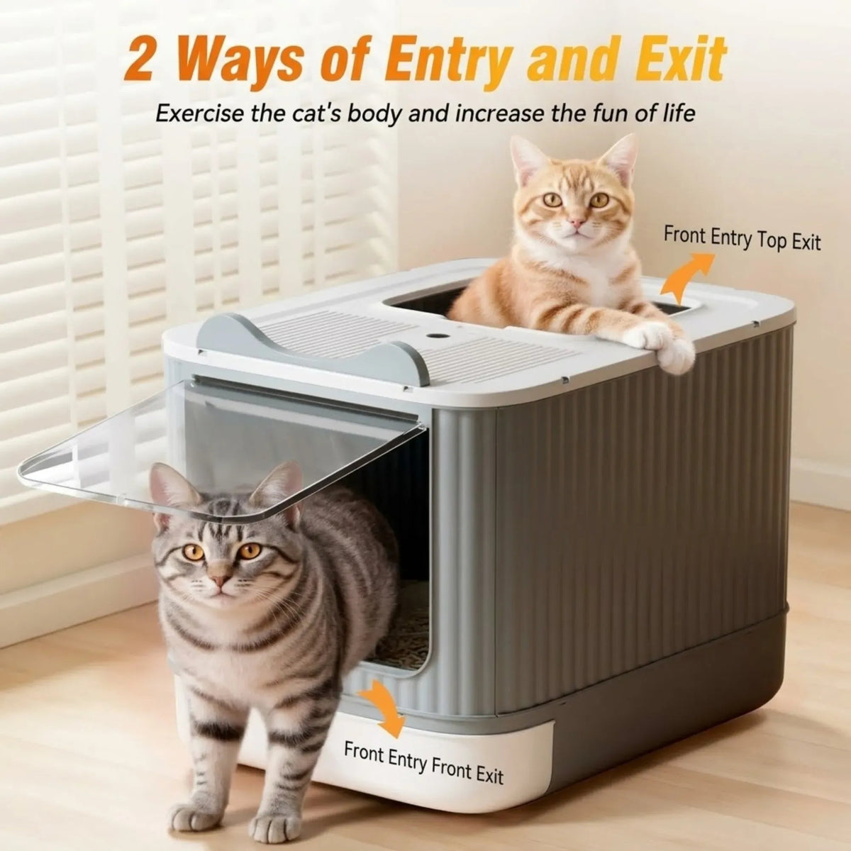 Extra Large Enclosed Cat Litter Box with Scoop Drawer and Dual Entry - Grey - Pet Care > Cat Supplies > Cat Furniture - Rivercity House & Home Co. (ABN 18 642 972 209) - Affordable Modern Furniture Australia