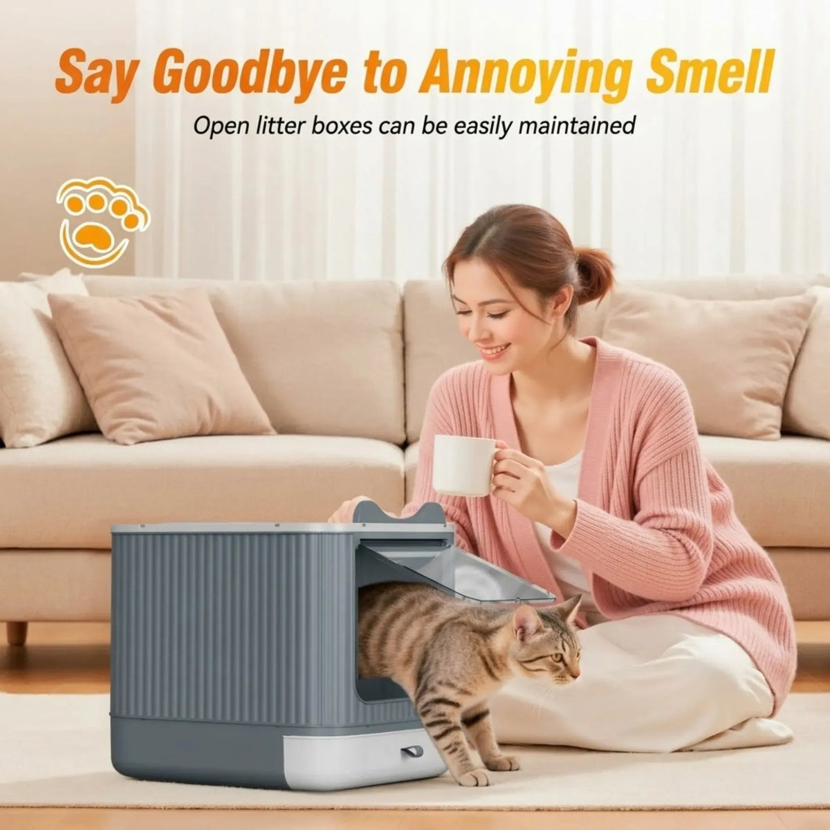 Extra Large Enclosed Cat Litter Box with Scoop Drawer and Dual Entry - Grey - Pet Care > Cat Supplies > Cat Furniture - Rivercity House & Home Co. (ABN 18 642 972 209) - Affordable Modern Furniture Australia