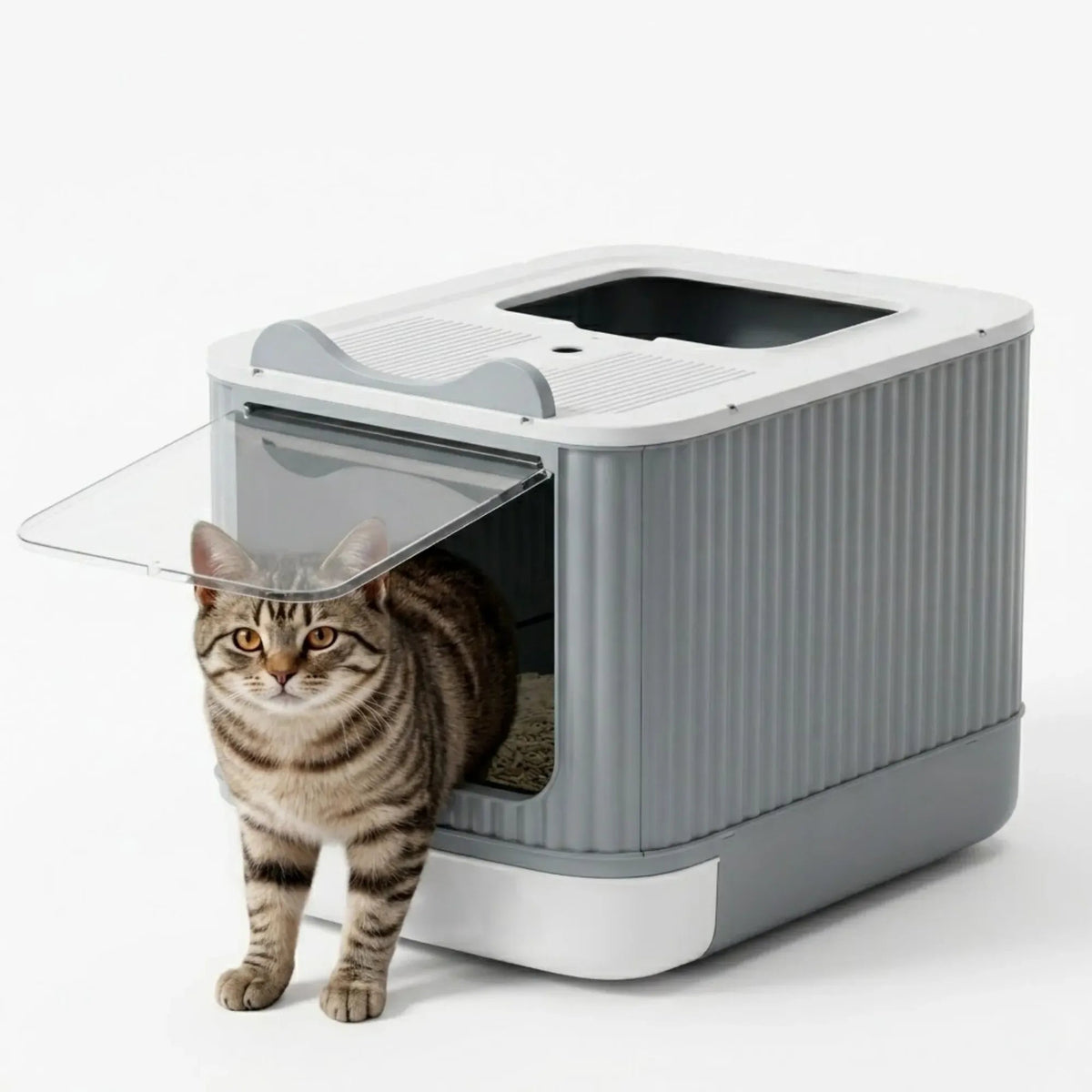 Extra Large Enclosed Cat Litter Box with Scoop Drawer and Dual Entry - Grey - Pet Care > Cat Supplies > Cat Furniture - Rivercity House & Home Co. (ABN 18 642 972 209) - Affordable Modern Furniture Australia