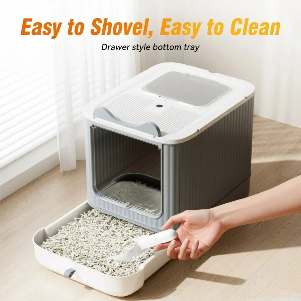 Extra Large Enclosed Cat Litter Box with Scoop Drawer and Dual Entry - Grey - Pet Care > Cat Supplies > Cat Furniture - Rivercity House & Home Co. (ABN 18 642 972 209) - Affordable Modern Furniture Australia