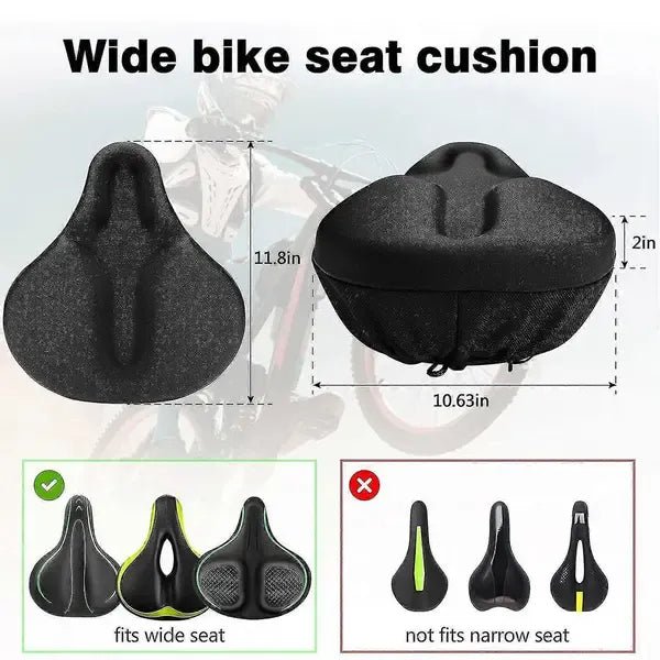Extra-Wide Gel Padded Bicycle Seat Cushion with Silicone Foam and Shock Absorption for Cruiser, Exercise & Road Bikes - Black - Sports & Fitness > Bikes & Accessories > Bicycle Parts - Rivercity House & Home Co. (ABN 18 642 972 209) - Affordable Modern Furniture Australia