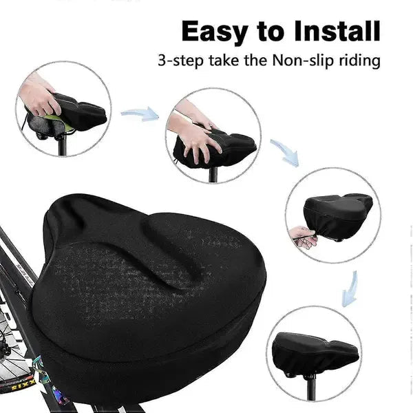 Extra-Wide Gel Padded Bicycle Seat Cushion with Silicone Foam and Shock Absorption for Cruiser, Exercise & Road Bikes - Black - Sports & Fitness > Bikes & Accessories > Bicycle Parts - Rivercity House & Home Co. (ABN 18 642 972 209) - Affordable Modern Furniture Australia