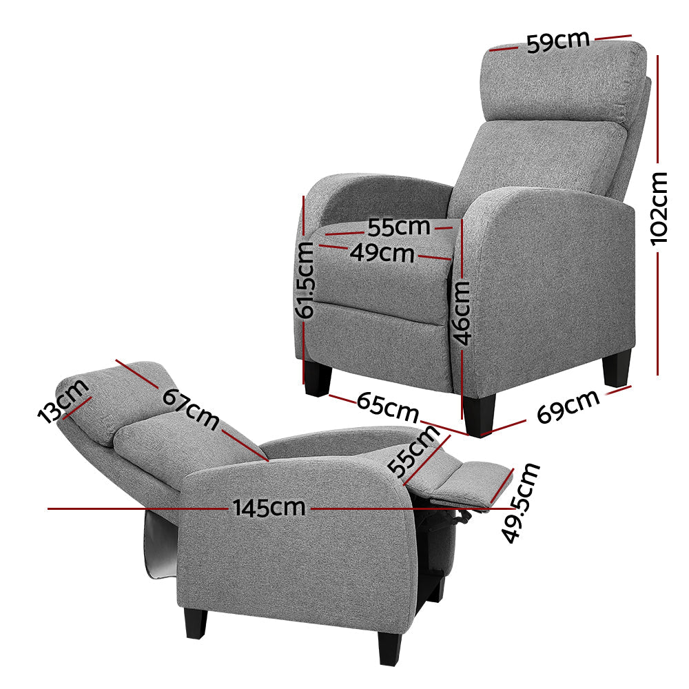 Fabric Reclining Armchair - Grey - Furniture > Bar Stools & Chairs > Arm Chairs & Recliners - Rivercity House & Home Co. (ABN 18 642 972 209) - Affordable Modern Furniture Australia