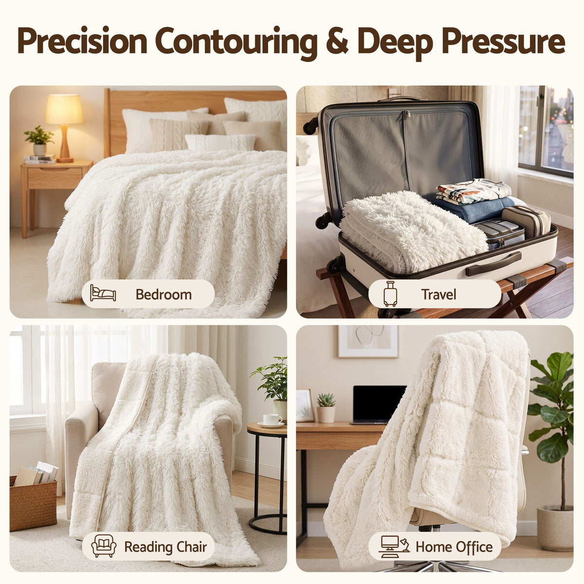 Faux Fur Weighted Blanket 2 Sided Long Pile Sherpa Reverse Cream 11KG 152 x 203cm - Home & Garden > Bedding > Blankets & Throws - Rivercity House & Home Co. (ABN 18 642 972 209) - Affordable Modern Furniture Australia