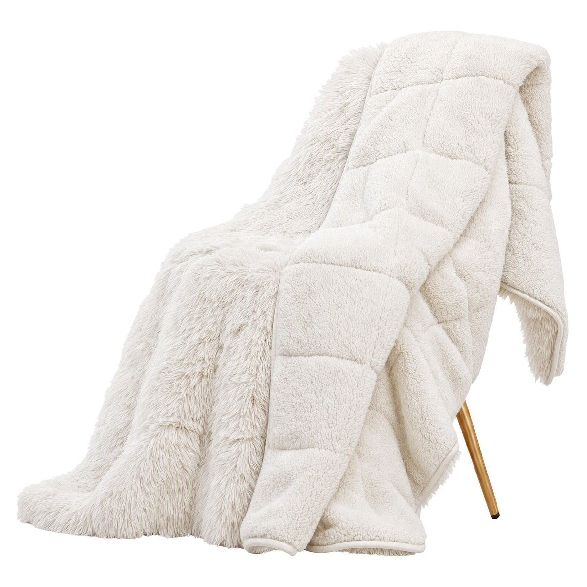 Faux Fur Weighted Blanket 2 Sided Long Pile Sherpa Reverse Cream 5.5KG 120 x 180cm - Home & Garden > Bedding > Blankets & Throws - Rivercity House & Home Co. (ABN 18 642 972 209) - Affordable Modern Furniture Australia