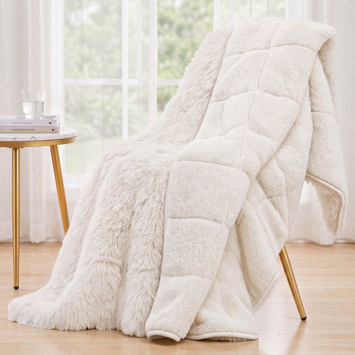 Faux Fur Weighted Blanket 2 Sided Long Pile Sherpa Reverse Cream 9KG 152 x 203cm - Home & Garden > Bedding > Blankets & Throws - Rivercity House & Home Co. (ABN 18 642 972 209) - Affordable Modern Furniture Australia