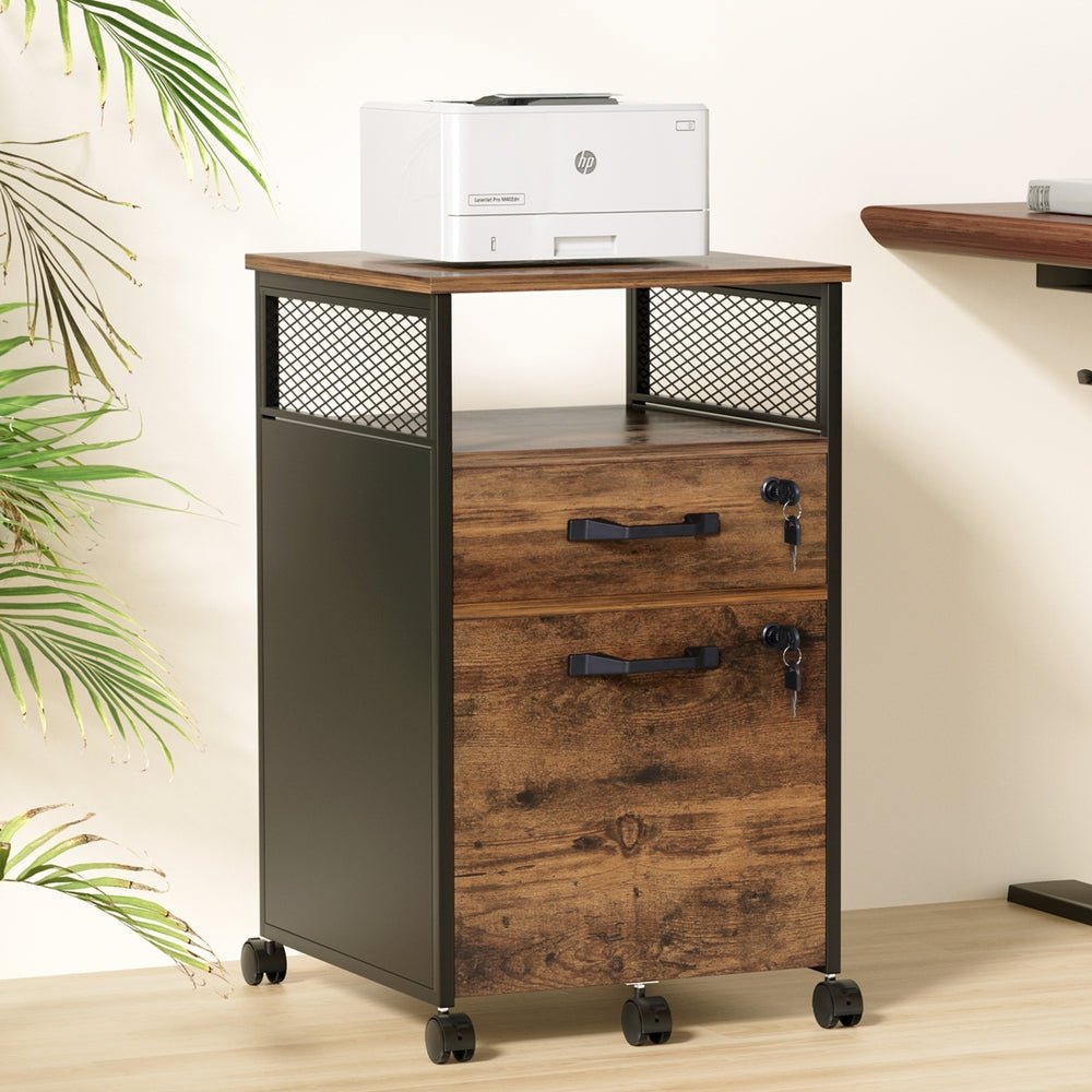 Filing Cabinet File Cabinet with Wheels 2 Drawer Storage Rustic Brown - Furniture > Office > Storage Cabinets - Rivercity House & Home Co. (ABN 18 642 972 209) - Affordable Modern Furniture Australia
