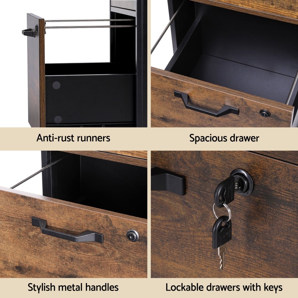 Filing Cabinet File Cabinet with Wheels 2 Drawer Storage Rustic Brown - Furniture > Office > Storage Cabinets - Rivercity House & Home Co. (ABN 18 642 972 209) - Affordable Modern Furniture Australia